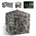 FLISSA Hunting Blind See-Through with Full-Opening Door, 3-4 Person Ground Camouflage Tent, 270 Degree, Portable and Durable 300D Reinforced Blind for Turkey, Deer, and Bear