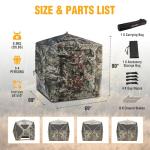 FLISSA Hunting Blind See-Through with Full-Opening Door, 3-4 Person Ground Camouflage Tent, 270 Degree, Portable and Durable 300D Reinforced Blind for Turkey, Deer, and Bear