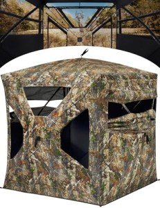 TIDEWE Hunting Blind 270°See Through with Silent Magnetic Door & Sliding Windows, 2-3 Person Pop Up Ground Blind with Carrying Bag, 300D Portable Resilient Hunting Tent for Deer Hunting(Camouflage)