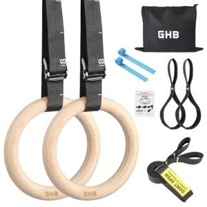 Wooden Gymnastic Rings with Adjustable Straps