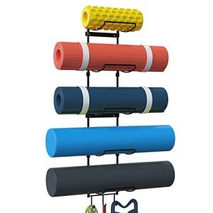 Wall-Mounted Yoga Mat and Accessory Organizer