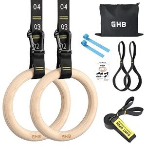Wooden Gymnastic Rings with Adjustable Straps