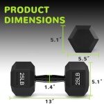 Fitvids 25LB Rubber Hex Dumbbell for Home Gym