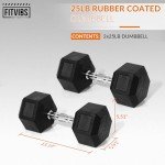 Fitvids 25 LB Rubber Coated Hex Dumbbells Pair