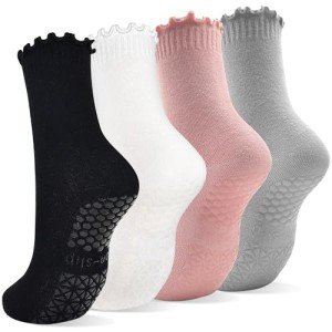 Non-Slip Pilates Yoga Socks for Women - 4 Pairs