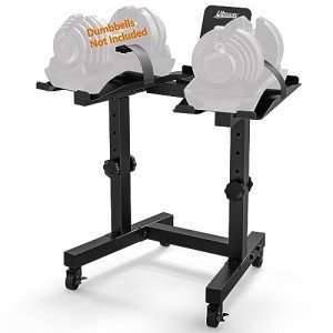 Adjustable Dumbbell Stand with Tablet Holder and Casters