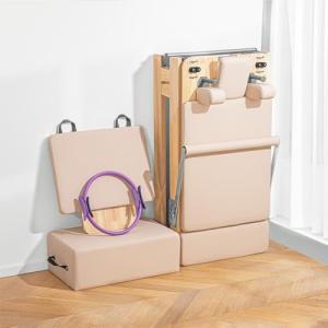 Foldable Oak Pilates Reformer Machine for Home Workouts