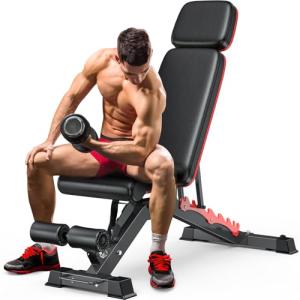 Fostoy 1200LBS Weight Bench Heavy-Duty Workout Bench for Home Gym Adjustable Bench Press with Headrest Incline Flat Decline Sit-up Bench Strength Training Bench for Full Body Workout