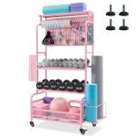 56'' Home Gym Storage Rack with Wheels and Hooks