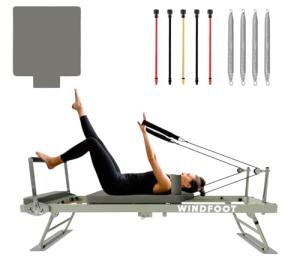 WINDFOOT Foldable Pilates Reformer Workout Machine for Home Gym, Up to 300 LBs Weight Capacity, Pilates Exercise Machine with Jump Board and 5 Color Resistance Cords (Yellow-15lb, Blue-20lb, Red-26lb)