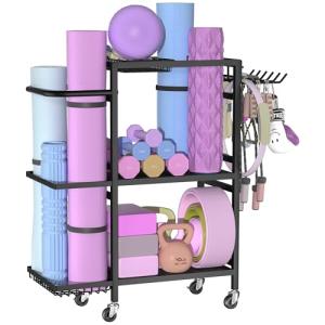 3-Tier Yoga Mat Storage Rack with Wheels
