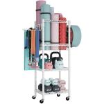 FUTASSI S1 Home Gym Storage, 3-Tier Workout Equipment Organizer with Wheels for Yoga Mats, Foam Roller, Dumbbells, Kettlebells, and Resistance Bands, 47.4" H x 27.5" W x 11.8" D, White