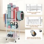 FUTASSI S1 Home Gym Storage, 3-Tier Workout Equipment Organizer with Wheels for Yoga Mats, Foam Roller, Dumbbells, Kettlebells, and Resistance Bands, 47.4" H x 27.5" W x 11.8" D, White