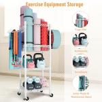 FUTASSI S1 Home Gym Storage, 3-Tier Workout Equipment Organizer with Wheels for Yoga Mats, Foam Roller, Dumbbells, Kettlebells, and Resistance Bands, 47.4" H x 27.5" W x 11.8" D, White