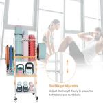 FUTASSI S1 Home Gym Storage, 3-Tier Workout Equipment Organizer with Wheels for Yoga Mats, Foam Roller, Dumbbells, Kettlebells, and Resistance Bands, 47.4" H x 27.5" W x 11.8" D, White