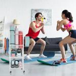 FUTASSI S1 Home Gym Storage, 3-Tier Workout Equipment Organizer with Wheels for Yoga Mats, Foam Roller, Dumbbells, Kettlebells, and Resistance Bands, 47.4" H x 27.5" W x 11.8" D, White