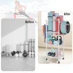 FUTASSI S1 Home Gym Storage, 3-Tier Workout Equipment Organizer with Wheels for Yoga Mats, Foam Roller, Dumbbells, Kettlebells, and Resistance Bands, 47.4" H x 27.5" W x 11.8" D, White