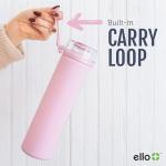 Ello Syndicate 20oz Reusable Glass Water Bottle with One-Touch Leak Proof Flip Lid, Protective Non-Slip Silicone Sleeve, Carry Loop for Coffee, Tea and Water, BPA-free, Dishwasher Safe, Sand