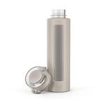 Ello Syndicate 20oz Reusable Glass Water Bottle with One-Touch Leak Proof Flip Lid, Protective Non-Slip Silicone Sleeve, Carry Loop for Coffee, Tea and Water, BPA-free, Dishwasher Safe, Sand