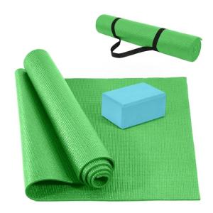 Fitvids All Purpose 1/4-Inch High Density Anti-Tear Exercise Yoga Mat with Carrying Strap and Yoga Blocks, Green