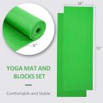 Fitvids All Purpose 1/4-Inch High Density Anti-Tear Exercise Yoga Mat with Carrying Strap and Yoga Blocks, Green