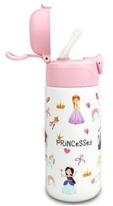 Kids Insulated Water Bottle with Covered Pop-Up Straw,16oz Kids Cups with Stainless Steel Leak Proof for School Boys Girls（4-Princess）