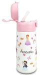 Kids Insulated Water Bottle with Covered Pop-Up Straw,16oz Kids Cups with Stainless Steel Leak Proof for School Boys Girls（4-Princess）