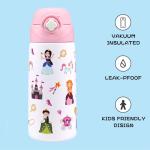 Kids Insulated Water Bottle with Covered Pop-Up Straw,16oz Kids Cups with Stainless Steel Leak Proof for School Boys Girls（4-Princess）