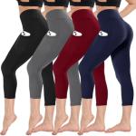 4 Pack High Waisted Capri Leggings with Pockets