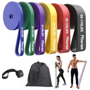Fitense Resistance Bands Set - Pull Up Bands with 6 Resistance Levels 15-170 LBS for Men Women, Exercise Bands Resistance with Door Anchor, Training Poster & Pouch for Body Stretching, Pull Up Assist