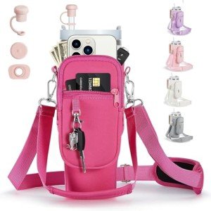 Insulated Water Bottle Carrier with Phone Pocket