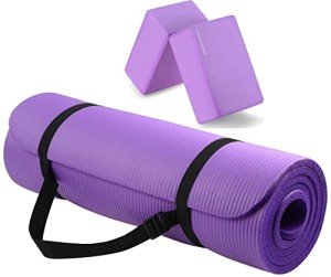Extra Thick Anti-Tear Yoga Mat with Blocks, Purple