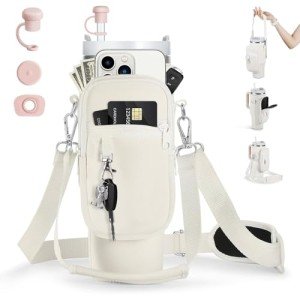 Insulated Water Bottle Carrier with Phone Pocket