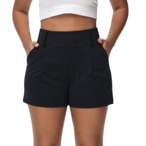 Golf Shorts Women Workout Athletic Running Gym Yoga Sport Active Bike Sweat Spandex High Waisted with Pockets Cute Comfy Lounge Dress Pants Teen Girls Trendy Clothes Casual Summer Outfits Black 2XL