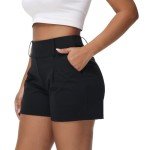 Golf Shorts Women Workout Athletic Running Gym Yoga Sport Active Bike Sweat Spandex High Waisted with Pockets Cute Comfy Lounge Dress Pants Teen Girls Trendy Clothes Casual Summer Outfits Black 2XL