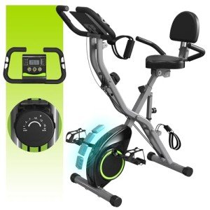 LINBOLUSA Indoor Exercise Bike for Seniors, 5 IN 1 Foldable Stationary Bike with 16-Level Magnetic Resistance and Tri-Position Ride, 300LBS Capacity, 5.5 LBS Flywheel, Designed for Home Workout 817 Black