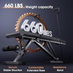 GOIMU Foldable Weight Bench for Home Gym, Adjustable Backrest with 6 Position, 660LBS Weight Capacity, Multi-Purpose Workout Bench with Pull Strap for Bench Press