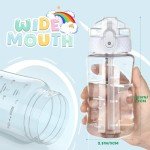 OLDLEY Kids Water Bottle for School, 12 oz (2 lids) BPA-Free Reusable Leak-proof Durable Tritan Plastic Water Bottles with Straw & Chug Lids, Anti-dust Spout Cover (Clear)
