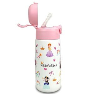 Kids Insulated Water Bottle with Covered Pop-Up Straw,16oz Kids Cups with Stainless Steel Leak Proof for School Boys Girls(4-Princess)