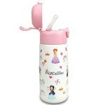 Kids Insulated Water Bottle with Covered Pop-Up Straw,16oz Kids Cups with Stainless Steel Leak Proof for School Boys Girls（4-Princess）