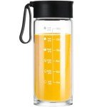 Doseno Glass Bottles with Lids, Glass Water Bottle with Time Marker, 17oz Glass Bottles with Carrying Strap, Glass bottle for Juicing for Office, Gym (black)