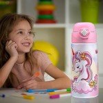 Kids Insulated Water Bottle with Covered Pop-Up Straw,16oz Kids Cups with Stainless Steel Leak Proof for School Boys Girls（4-Princess）