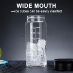 Doseno Glass Bottles with Lids, Glass Water Bottle with Time Marker, 17oz Glass Bottles with Carrying Strap, Glass bottle for Juicing for Office, Gym (black)