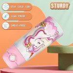 Kids Insulated Water Bottle with Covered Pop-Up Straw,16oz Kids Cups with Stainless Steel Leak Proof for School Boys Girls（4-Princess）