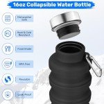 Maxluke Collapsible Water Bottles, Reuseable BPA Free Silicone Foldable Water Bottle 16oz, Lightweight Leakproof Portable Travel Water Bottles for Traveling Camping Hiking Sports Outdoors(Black)
