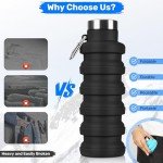 Maxluke Collapsible Water Bottles, Reuseable BPA Free Silicone Foldable Water Bottle 16oz, Lightweight Leakproof Portable Travel Water Bottles for Traveling Camping Hiking Sports Outdoors(Black)