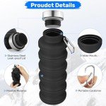 Maxluke Collapsible Water Bottles, Reuseable BPA Free Silicone Foldable Water Bottle 16oz, Lightweight Leakproof Portable Travel Water Bottles for Traveling Camping Hiking Sports Outdoors(Black)