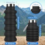Maxluke Collapsible Water Bottles, Reuseable BPA Free Silicone Foldable Water Bottle 16oz, Lightweight Leakproof Portable Travel Water Bottles for Traveling Camping Hiking Sports Outdoors(Black)