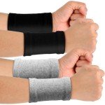 COMNICO Wrist Compression Sleeve, 2 Pairs Spandex Soft Elastic Wrist Brace Hand Band Sport Support Wraps Arthritis Pain Relief for Men Women Work Gym Typing Golf Volleyball(Gray+Black)