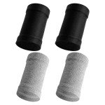COMNICO Wrist Compression Sleeve, 2 Pairs Spandex Soft Elastic Wrist Brace Hand Band Sport Support Wraps Arthritis Pain Relief for Men Women Work Gym Typing Golf Volleyball(Gray+Black)